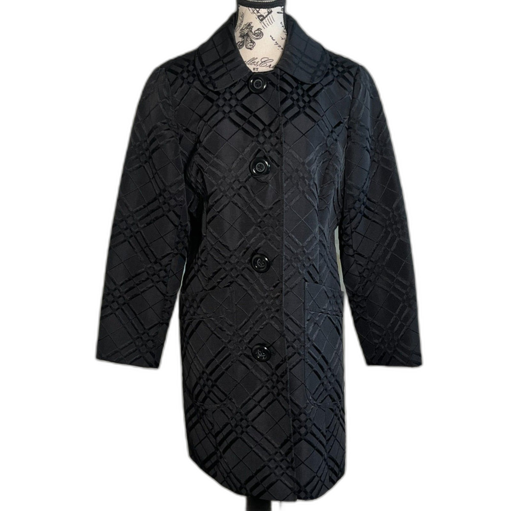 Coldwater Creek Black Patterned Longline Blazer 14 Tailored Chic Career Evening